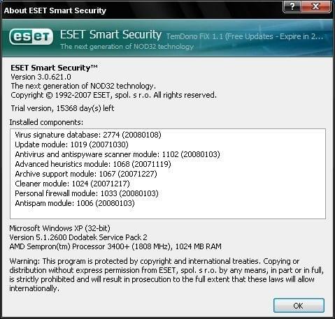 ESET Smart Security 3 0 621 0 [ENG] [FiX 1 1] [ preview 1