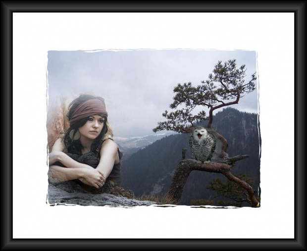 Zdjecie udostępnione mi przez Ciach52, było tak piękne, ze postanowiłam je wykorzystac do swojej pracy! #PSP #grafika #dziewczyna #sowa #góry