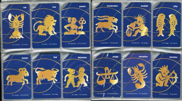 zodiak - z niebieskim rewersem mam komplet, a z czerwonym byk, bliźnięta i koziorożec tylko