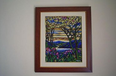 Pejzaz 4 #hafty #irysy #pejzez #woda #ZachodSlonca