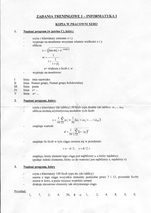 Zadania treningowe - Informatyka I